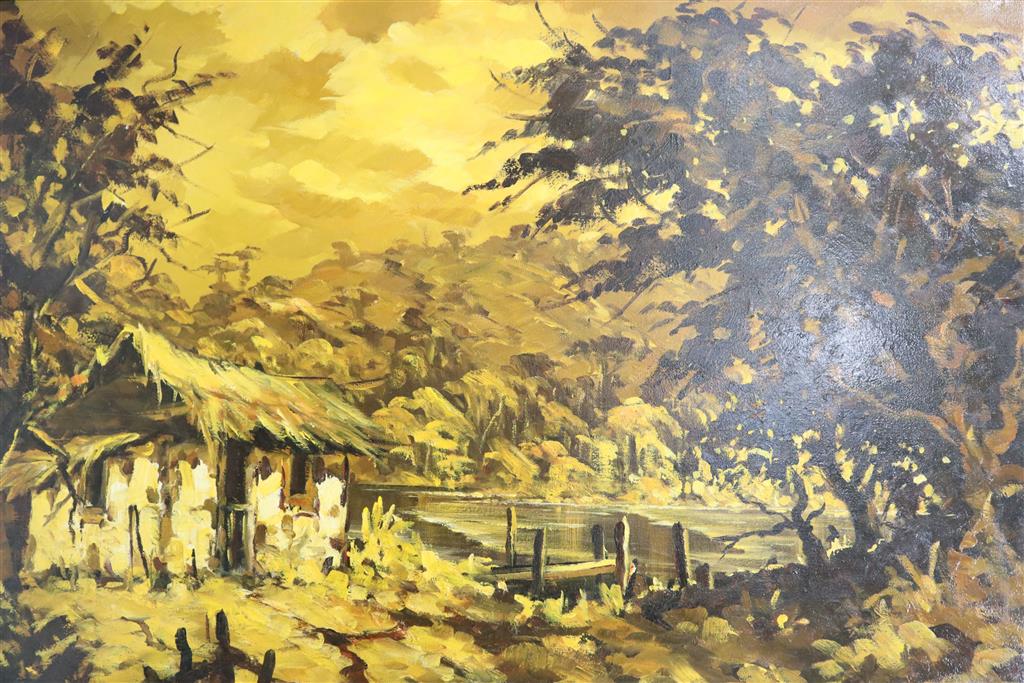 Chediac (20thC Brazilian), six oils on canvas, Portraits in landscapes, largest 66 x 107cm